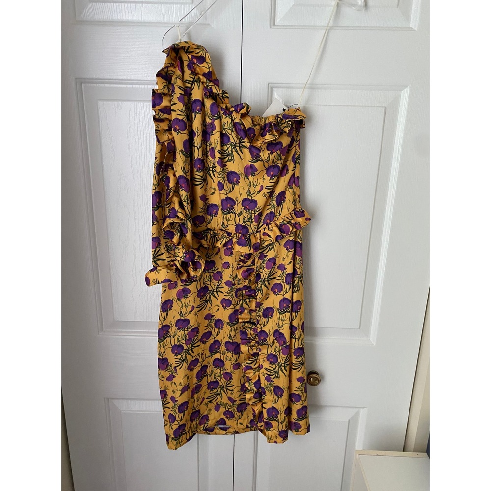 Delfi‎ Collective Steffi Mini Dress Womens XS Yellow Purple Floral One Shoulder